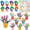 96 Pcs Spring Hand Picture Frame Crafts DIY Handprint Flower Pot Hand Keepsake Picture Frame Craft Gifts with Flower Stickers for Spring Mother's Day Party Home Activities